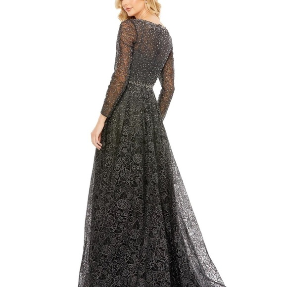 Mac Duggal 20372 NWT EMBELLISHED ILLUSION LONG SLEEVE V NECK GOWN - Picture 3 of 8